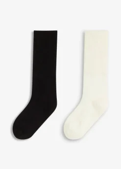 bonprix Homewear|Socken & Strumpfhosen|Kuschelsocken mit breitem Umschlag (2er Pack) weiß + schwarz