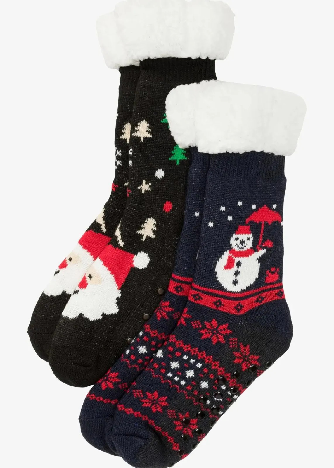 bonprix Mehrfachpacks|Mädchen·Strümpfe|Kuschelsocken mit Teddyfutter (2er Pack) dunkelblau/schwarz gemustert