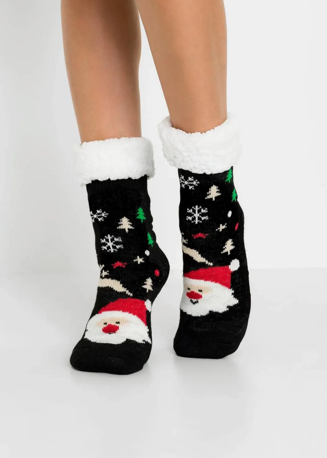 bonprix Mehrfachpacks|Mädchen·Strümpfe|Kuschelsocken mit Teddyfutter (2er Pack) dunkelblau/schwarz gemustert