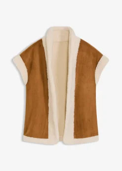 bonprix Bekleidung·Hosen|Jacken & Mäntel|Lammfellimitat-Weste cognac braun/naturbeige