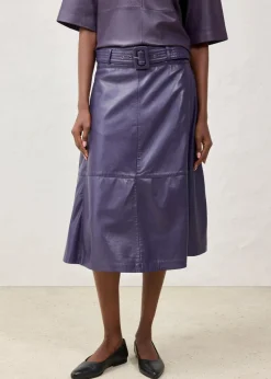 bonprix Bekleidung·Sportbekleidung|Röcke|Lammnappa-Lederrock mit Gürtel (2-tlg.-Set) pflaume