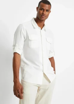 bonprix Große Größen|Hemden|Langarmhemd aus kühlendem Leinen-Mix weiß