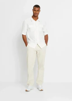 bonprix Große Größen|Hemden|Langarmhemd aus kühlendem Leinen-Mix weiß