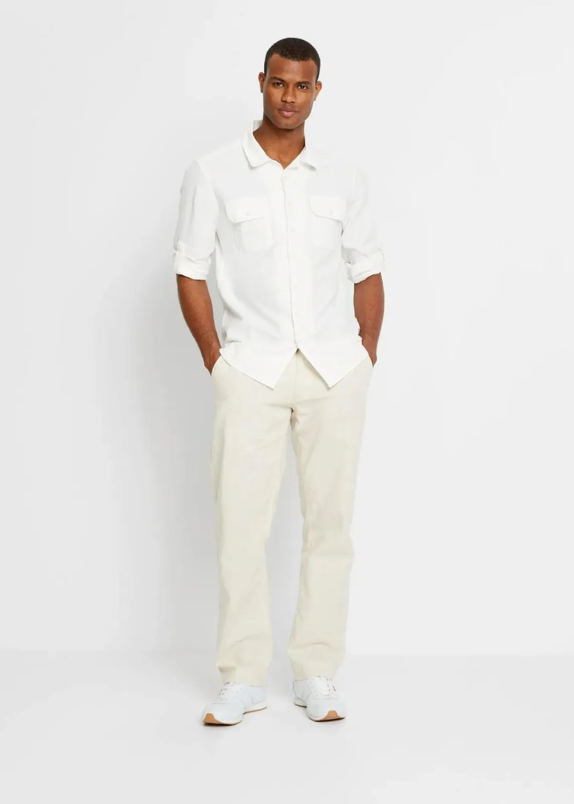 bonprix Große Größen|Hemden|Langarmhemd aus kühlendem Leinen-Mix weiß