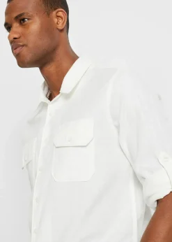 bonprix Große Größen|Hemden|Langarmhemd aus kühlendem Leinen-Mix weiß