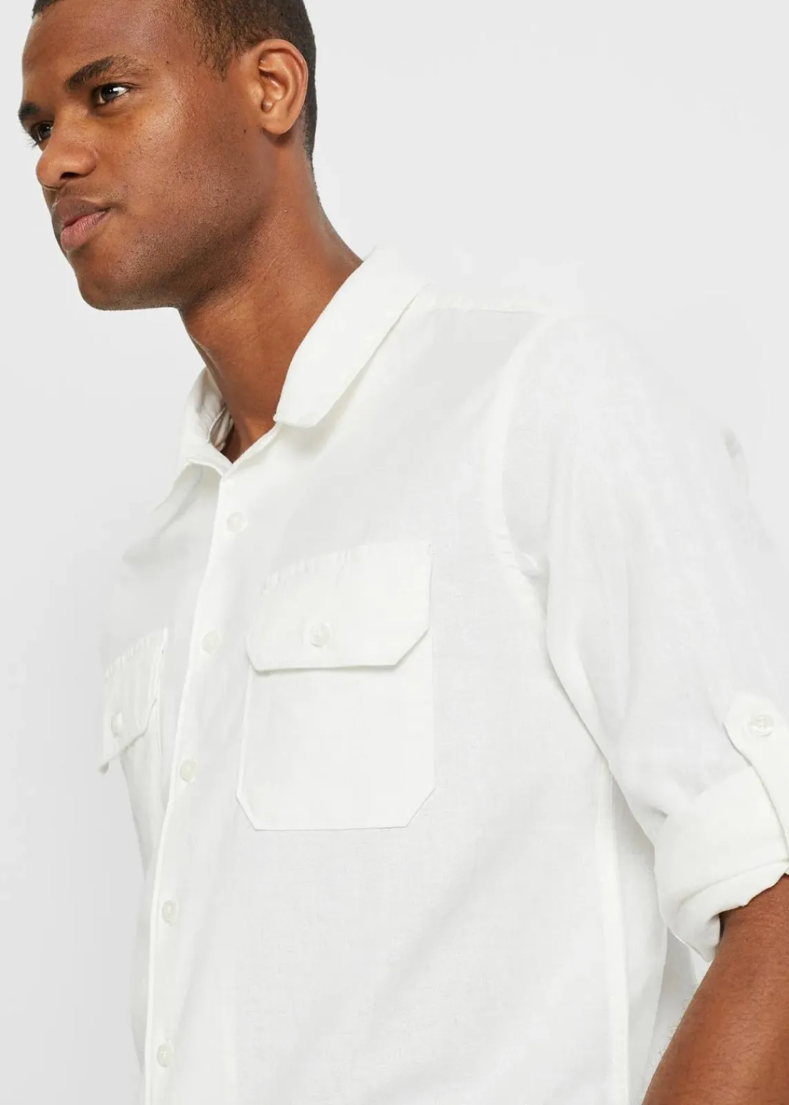 bonprix Große Größen|Hemden|Langarmhemd aus kühlendem Leinen-Mix weiß