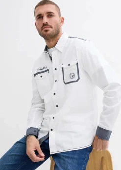 bonprix Große Größen|Hemden|Langarmhemd aus reiner Baumwolle weiß