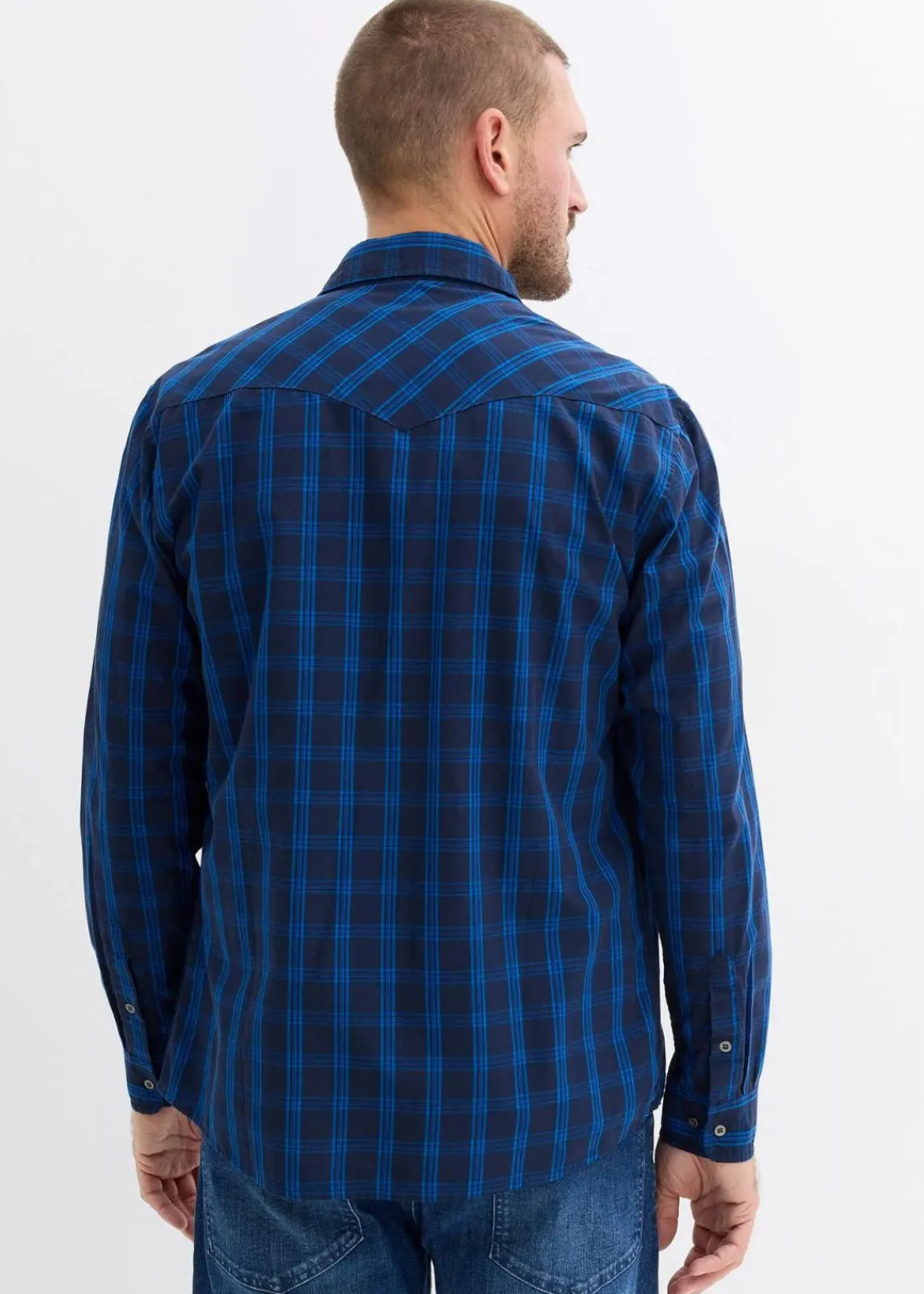 bonprix Große Größen|Hemden|Langarmhemd aus reiner Baumwolle dunkelblau kariert