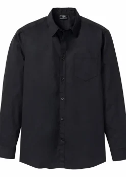 bonprix Große Größen|Hemden|Langarmhemd aus reiner Baumwolle schwarz