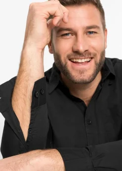 bonprix Große Größen|Hemden|Langarmhemd aus reiner Baumwolle schwarz