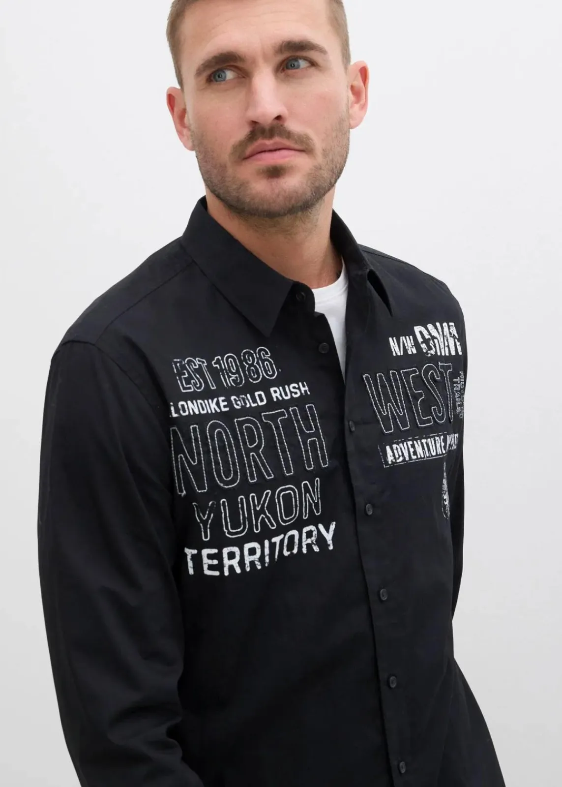 bonprix Große Größen|Hemden|Langarmhemd aus reiner Baumwolle schwarz bedruckt