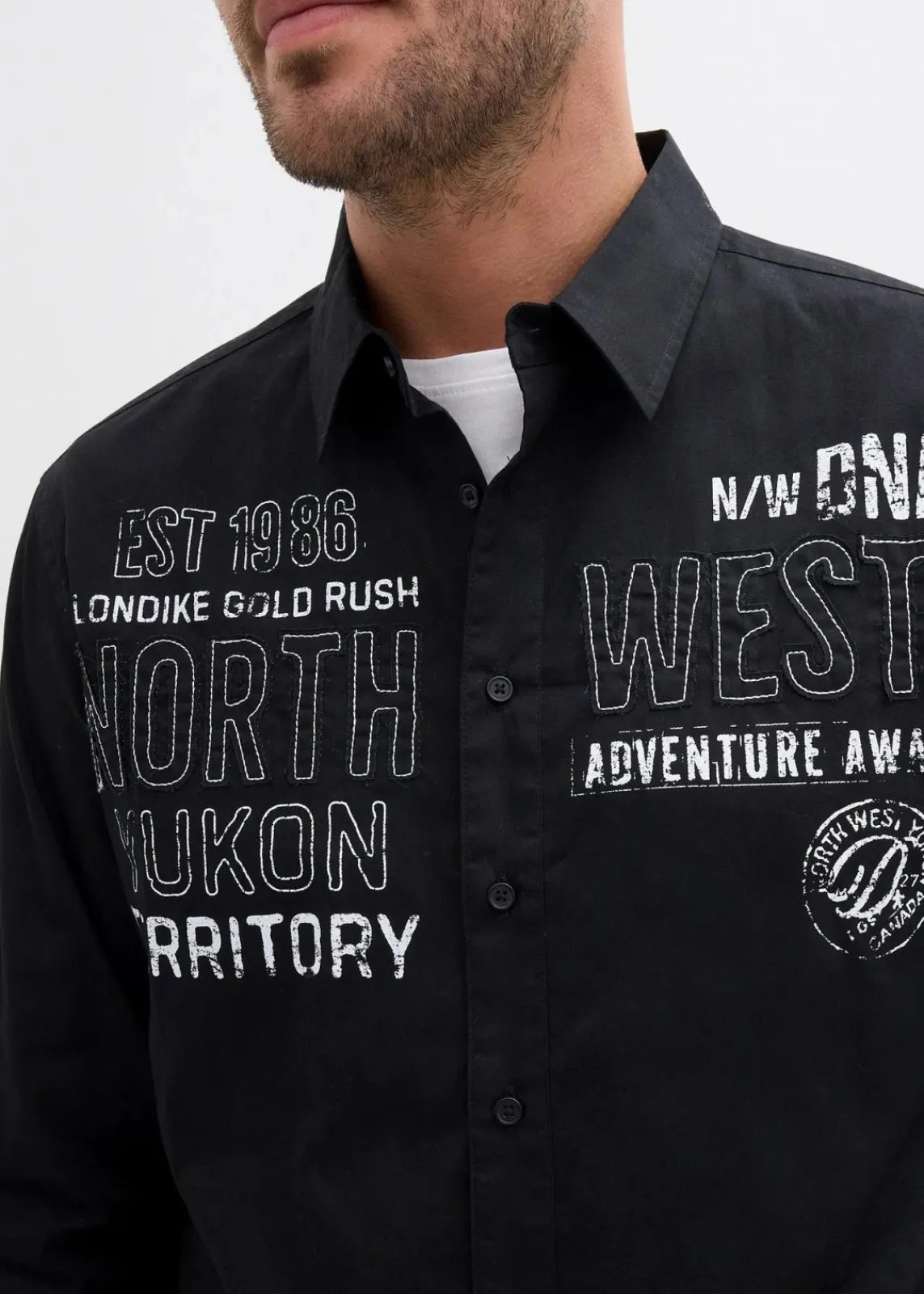 bonprix Große Größen|Hemden|Langarmhemd aus reiner Baumwolle schwarz bedruckt