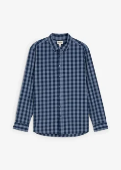 bonprix Große Größen|Hemden|Langarmhemd aus reiner Bio-Baumwolle tiefblau/rauchblau kariert