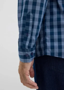 bonprix Große Größen|Hemden|Langarmhemd aus reiner Bio-Baumwolle tiefblau/rauchblau kariert