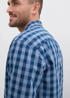 bonprix Große Größen|Hemden|Langarmhemd aus reiner Bio-Baumwolle tiefblau/rauchblau kariert