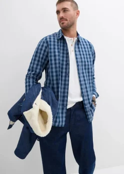 bonprix Große Größen|Hemden|Langarmhemd aus reiner Bio-Baumwolle tiefblau/rauchblau kariert