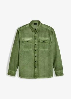 bonprix Große Größen|Hemden|Langarmhemd in gewaschener Optik aus reiner Baumwolle mattmoos used