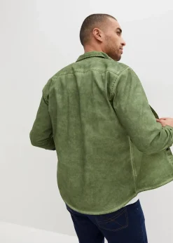 bonprix Große Größen|Hemden|Langarmhemd in gewaschener Optik aus reiner Baumwolle mattmoos used