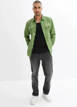 bonprix Große Größen|Hemden|Langarmhemd in gewaschener Optik aus reiner Baumwolle mattmoos used