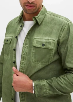 bonprix Große Größen|Hemden|Langarmhemd in gewaschener Optik aus reiner Baumwolle mattmoos used