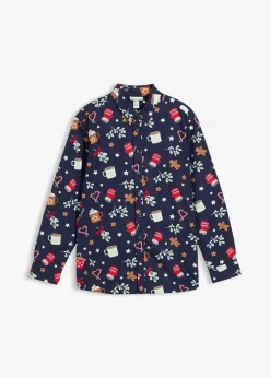 bonprix Große Größen|Hemden|Langarmhemd mit Weihnachtsmotiv aus reiner Baumwolle dunkelblau