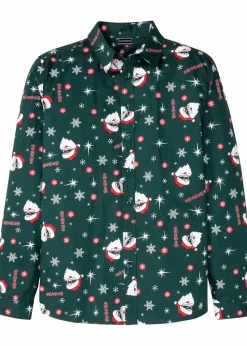 Langarmhemd mit Weihnachts-Druck aus reiner Baumwolle, Slim Fit|bonprix Outlet