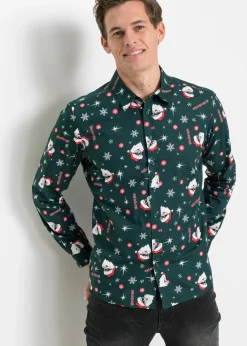 Langarmhemd mit Weihnachts-Druck aus reiner Baumwolle, Slim Fit|bonprix Outlet