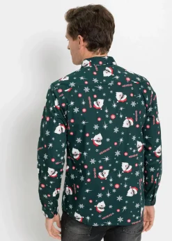 Langarmhemd mit Weihnachts-Druck aus reiner Baumwolle, Slim Fit|bonprix Outlet