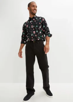 bonprix Große Größen|Hemden|Langarmhemd mit Weihnachtsmotiv aus reiner Baumwolle schwarz