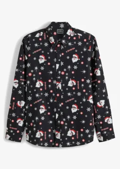 Langarmhemd mit Weihnachts-Druck aus reiner Baumwolle, Slim Fit|bonprix Sale