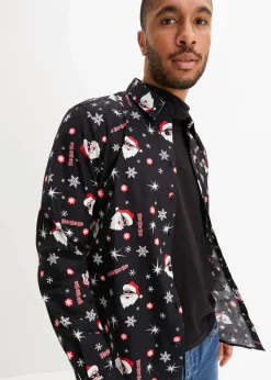 Langarmhemd mit Weihnachts-Druck aus reiner Baumwolle, Slim Fit|bonprix Sale