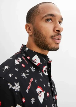Langarmhemd mit Weihnachts-Druck aus reiner Baumwolle, Slim Fit|bonprix Sale