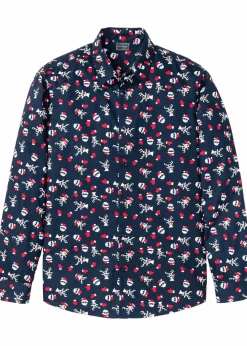 Langarmhemd mit Weihnachts-Druck aus reiner Baumwolle, Slim Fit|bonprix Clearance