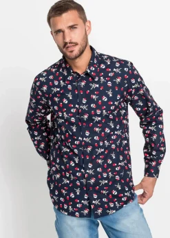 Langarmhemd mit Weihnachts-Druck aus reiner Baumwolle, Slim Fit|bonprix Clearance