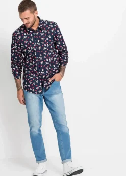 Langarmhemd mit Weihnachts-Druck aus reiner Baumwolle, Slim Fit|bonprix Clearance
