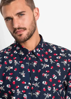 Langarmhemd mit Weihnachts-Druck aus reiner Baumwolle, Slim Fit|bonprix Clearance