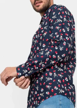Langarmhemd mit Weihnachts-Druck aus reiner Baumwolle, Slim Fit|bonprix Clearance
