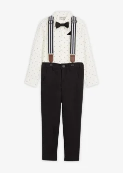bonprix Jungen 2-8 Jahre·Anzüge & Hemden|Langarmhemd, Stretch-Hose, Hosenträger und Fliege (4-tlg.Set) wollweiß/schwarz