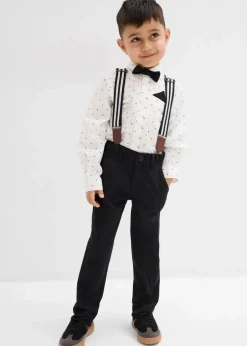 bonprix Jungen 2-8 Jahre·Anzüge & Hemden|Langarmhemd, Stretch-Hose, Hosenträger und Fliege (4-tlg.Set) wollweiß/schwarz