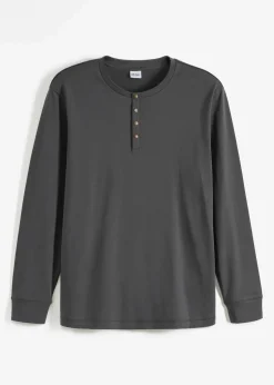 Langarm-Henleyshirt aus reiner Baumwolle|bonprix