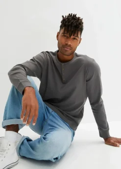 Langarm-Henleyshirt aus reiner Baumwolle|bonprix
