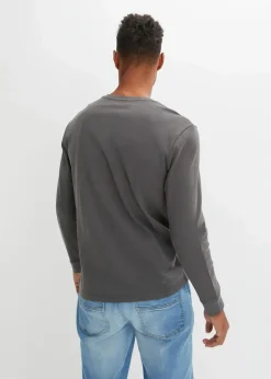 Langarm-Henleyshirt aus reiner Baumwolle|bonprix