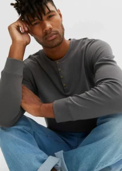 Langarm-Henleyshirt aus reiner Baumwolle|bonprix