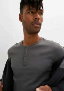 Langarm-Henleyshirt aus reiner Baumwolle|bonprix