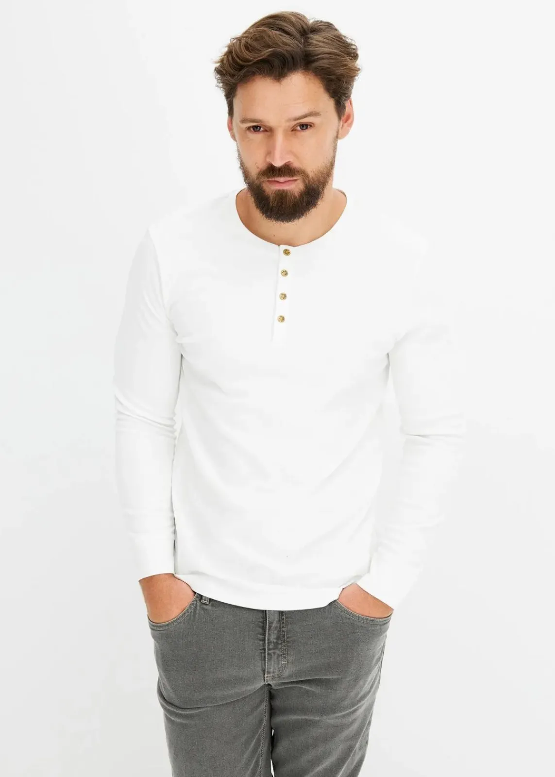 Langarm-Henleyshirt aus reiner Baumwolle|bonprix Online