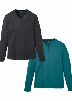 Langarm-Henleyshirt aus reiner Bio-Baumwolle (2er Pack)|bonprix New