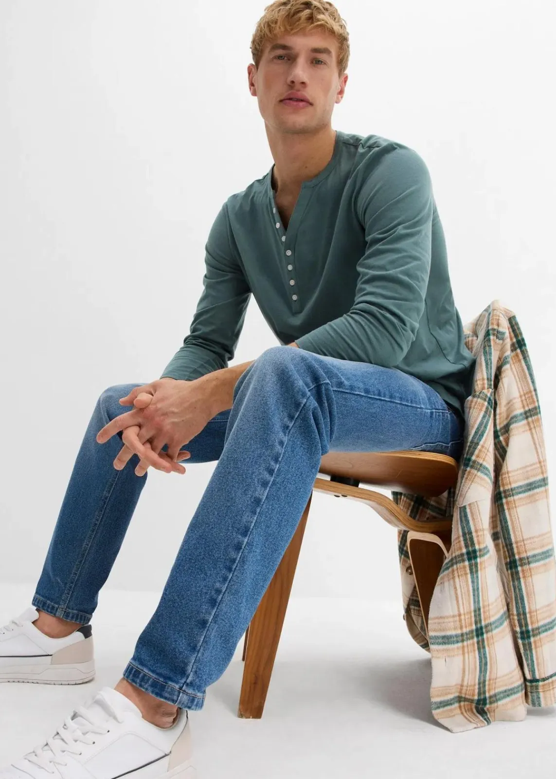 Langarm-Henleyshirt aus reiner Bio-Baumwolle, Slim Fit|bonprix Best