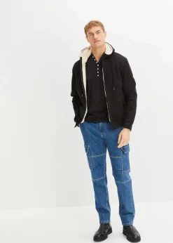 bonprix Große Größen|Shirts & Polos|Langarm-Henleyshirt aus reiner Bio-Baumwolle, Slim Fit schwarz