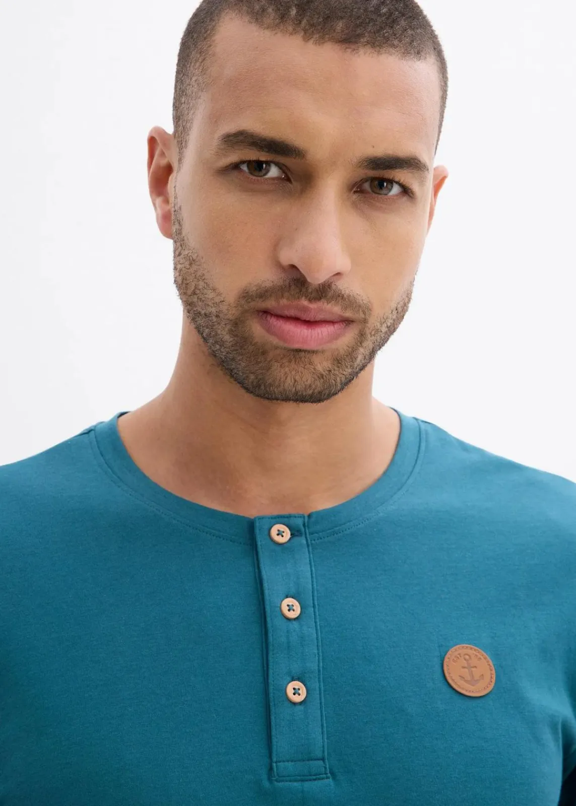 bonprix Große Größen|Shirts & Polos|Langarm-Henleyshirt aus reiner Bio-Baumwolle (2er Pack) pfeffergrün+dunkelblau