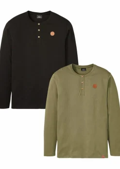Langarm-Henleyshirt aus reiner Bio-Baumwolle (2er Pack)|bonprix Hot